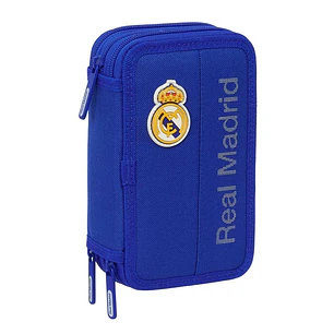 Safta Real Madrid Plumier de 3 Pisos - 37 Piezas - 1.3L - Goma - Lapiz - Boligrafos - Sacapuntas - Reglas - 16 Colores - 14 Rotuladores - 125x55x195mm