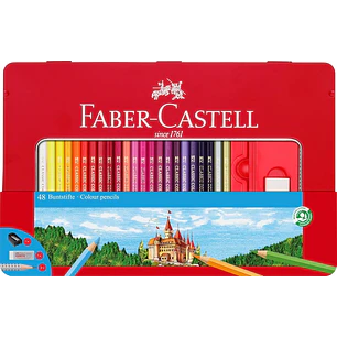 Faber-Castell Classic Colour Caja Metalica con 48 Lapices de Colores Hexagonales + 2 Lapices de Grafito, Goma de Borrar y Sacapuntas - Resistencia a l