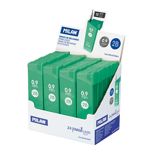 Milan Expositor con 24 Cajas de 12 Minas Grafito 0.9mm - Dureza 2B - Color Verde