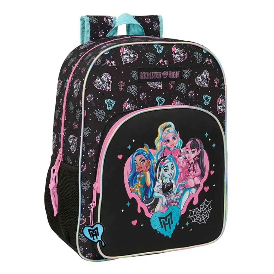 Safta Monster High Mochila Adaptable a Carro - Portabotellas - Tirador Doble - Hombreras Ergonomicas Acolchadas - Bolsillo Frontal - Asa de Mano Super 1