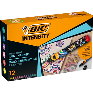 Bic Intensity Pack de 12 Marcadores de Pintura - Punta Media - Tinta con Base de Agua - 98% de Materiales Reciclados - Colores Vivos Surtidos