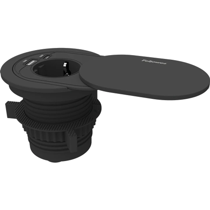 Fellowes Toma Electrica Empotrada para Orificios Pasacables de 60 y 80mm - Schuko - USB-C - Cable 2m - Tapa Protectora Deslizante - 9.15x11.5x9.03cm - 1