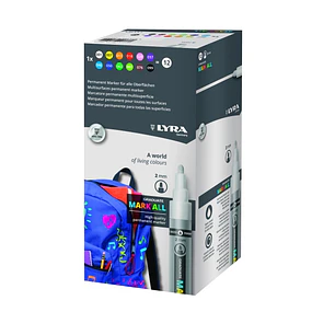 Lyra Mark All Pack de 12 Rotuladores Permanentes - Multisuperficie - Punta Redonda - 2mm - Colores Surtidos