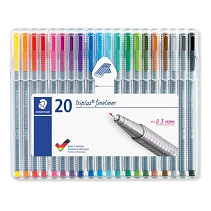 Staedtler Triplus Fineliner 334 Pack de 20 Rotuladores de Punta Fina - Trazo 0.3 mm Aprox - Tinta Base de Agua - Colores Surtidos