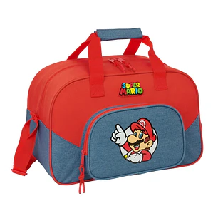 Safta Super Mario Bolsa de Deporte - Bandolera Ajustable - Bolsillo Frontal - Fondo Semirigido Extraible - Cremallera con Doble Tirador - Tacos en la 
