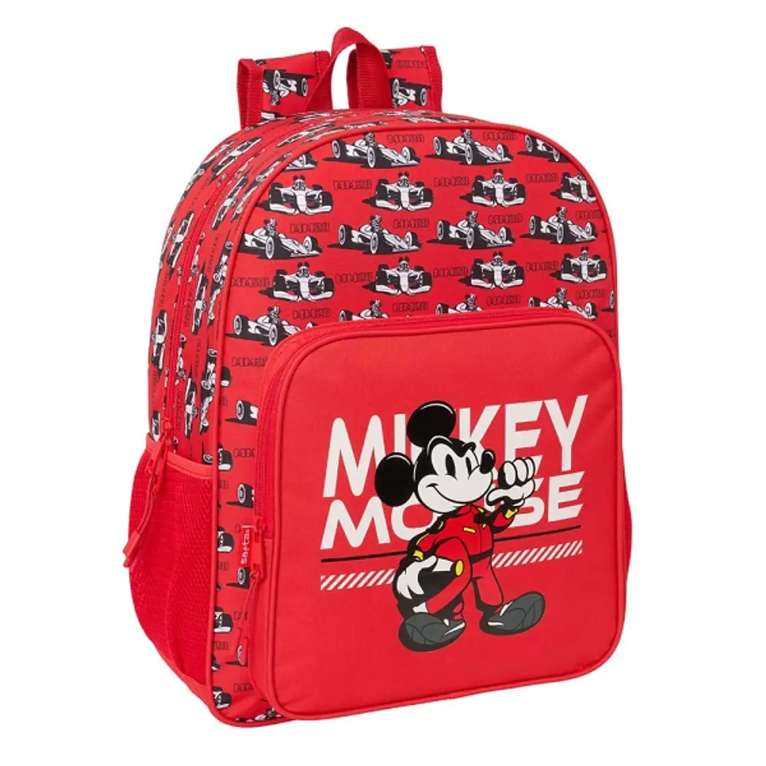Safta Mickey and Friends Racing Mochila - Adaptable a Carro - Bolsillo Frontal - Portabotellas - Cremallera con Doble Tirador - Asa de Mano - Hombrera 1
