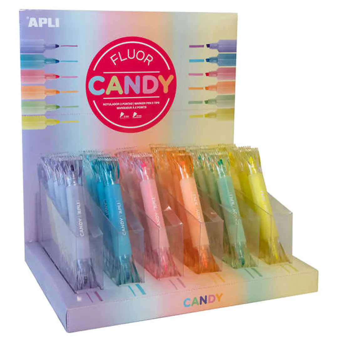 Apli Caramelo Expositor de 36 Marcadores Doble Punta 5mm Plana y 2mm Redonda - Ideal para Agendas, Libretas y Calendarios - Colores Surtidos 1
