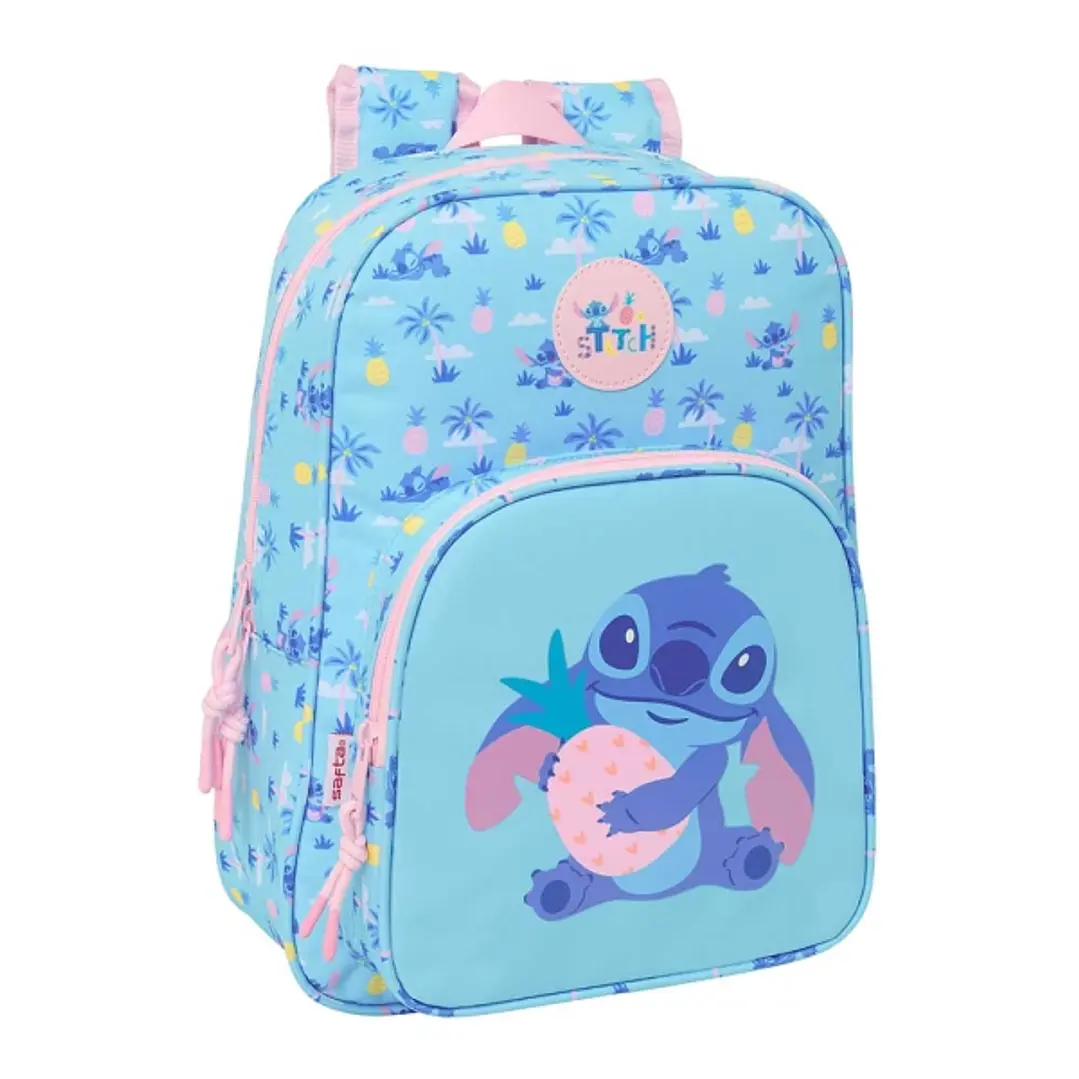 Safta Stitch Waves Mochila Infantil - Portabotellas - Bolsillo Frontal - Adaptable a Carro - Hombreras Acolchadas - 26x34x11cm - Color Azul Claro 1
