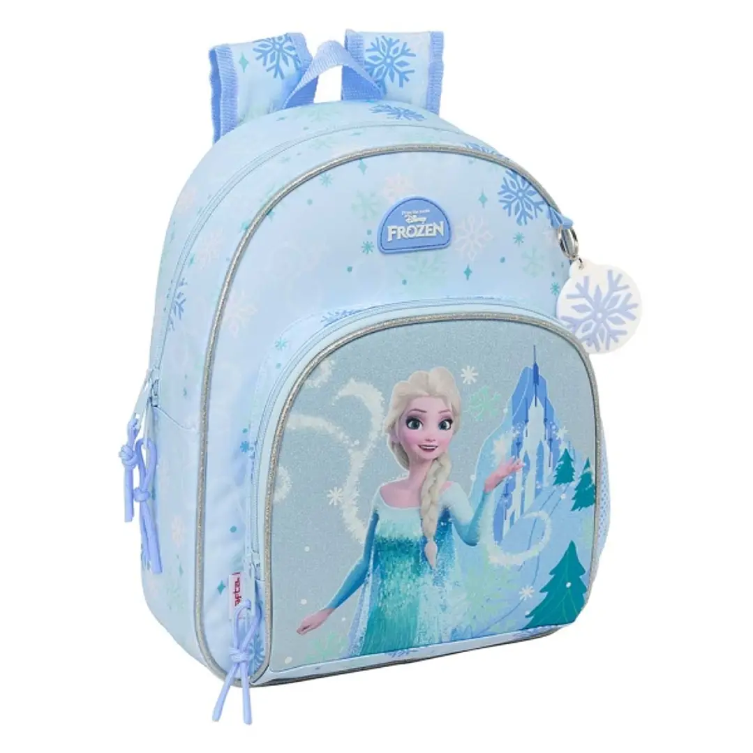 Safta Frozen Mochila Infantil - Portabotellas - Bolsillo Frontal - Asa de Mano - Adaptable a Carro - Hombreras Acolchadas - 28x34x10cm - Color Azul Pa 1