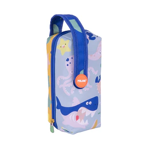 Milan Blue Odyssey Pack de 4 Estuches con Goma de Borrar - Sacapuntas - Lapiz - 3 Boligrafos - Regla - 12 Lapices de Colores - 12 Rotuladores - Multi