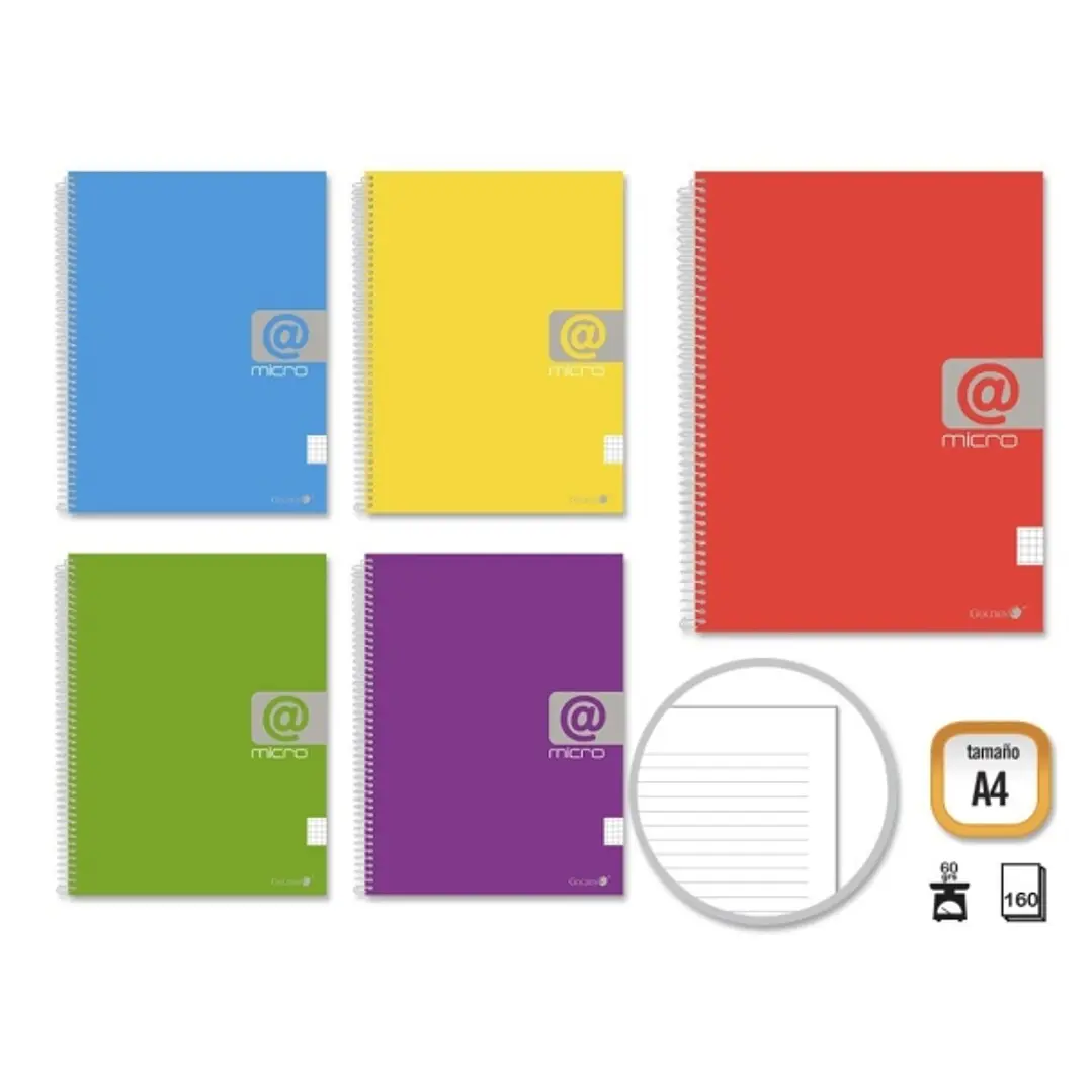 Golden Cuaderno Espiral A4 160 Hojas 60grs 1 Raya - Hojas Microperforadas con 4 Taladros y 4 Bandas de Color - Tapa Resistente Forrada - Colores Surti 1