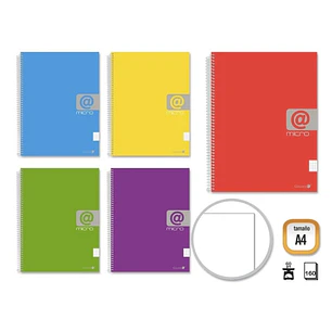 Golden Cuaderno Espiral A4 160 Hojas 60grs Liso - Hojas Microperforadas con 4 Taladros y 4 Bandas de Color - Tapa Resistente Forrada - Colores Surtido