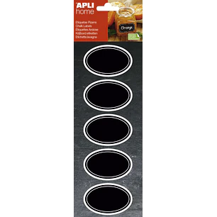 Apli Etiquetas Pizarra Ovaladas 65x41mm - Adhesivo Removible - 2 Hojas (10 Etiquetas) - Escritura con Tiza Liquida o Convencional - Borrado Facil - Id