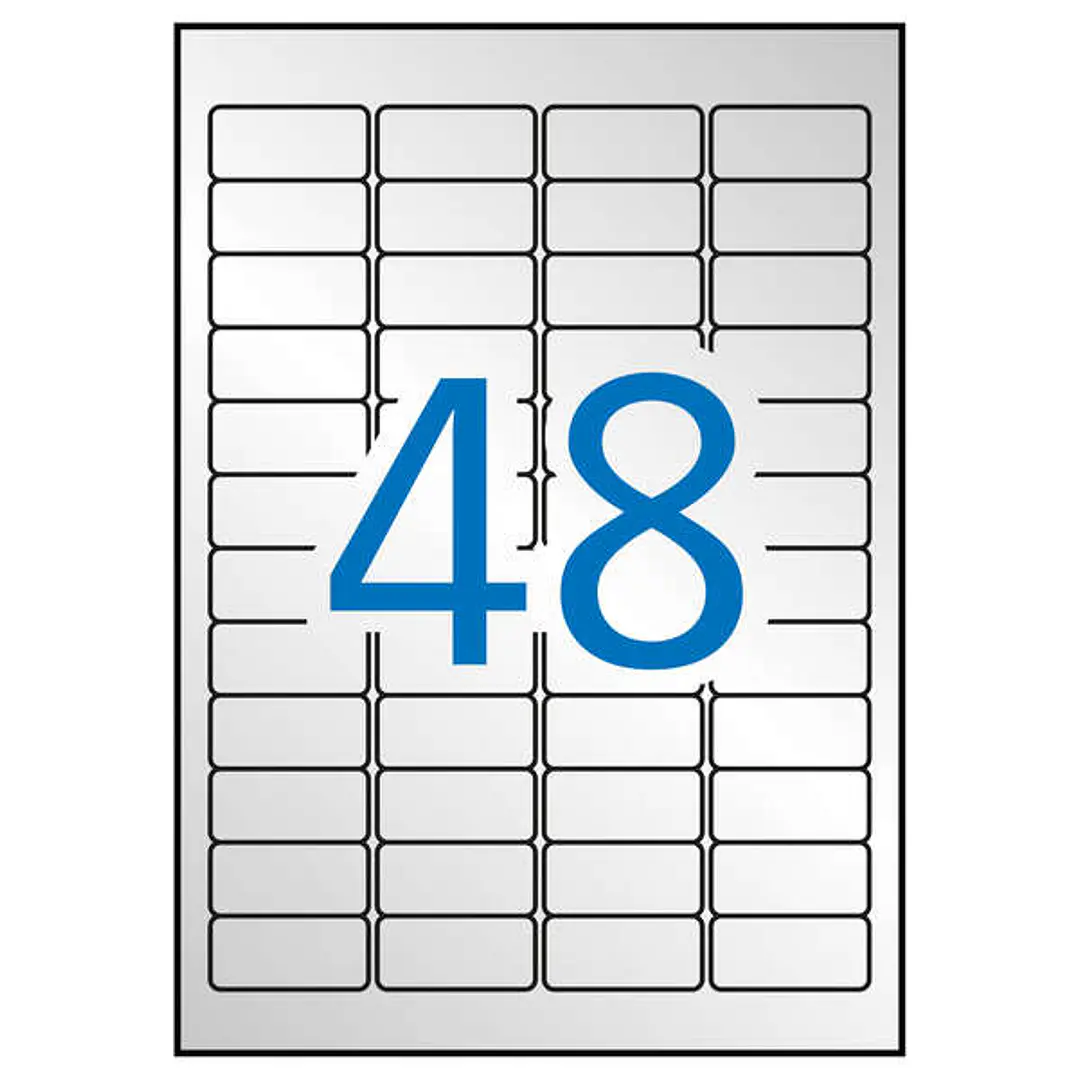 Apli Pack de 960 Etiquetas Metalizadas Color Plata - Medidas 45.7x21.2mm - 20 Hojas por 48 Etiquetas - Adhesivo Permanente - Cantos Romos 1