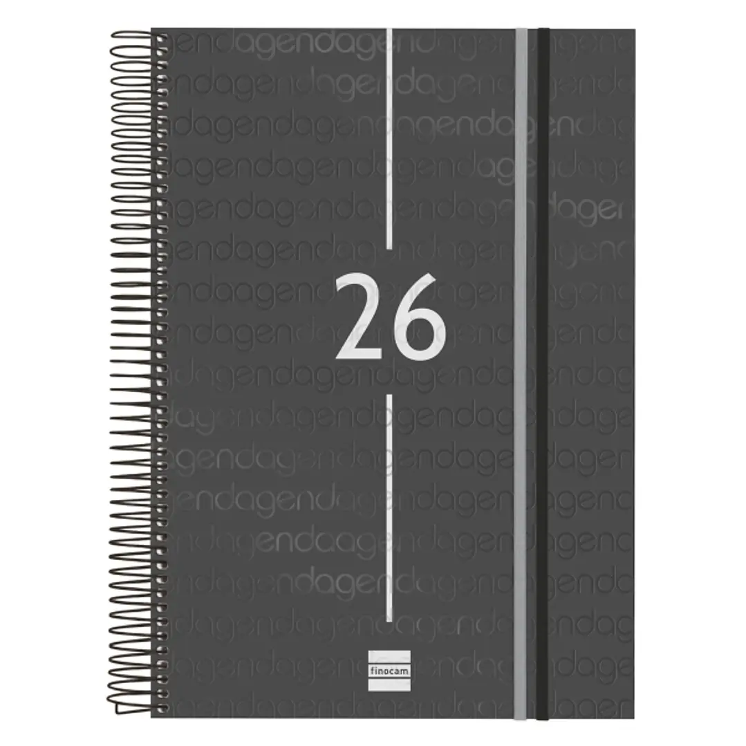 Finocam Year Agenda de Espiral en Catalan - Tapa Ligera - Formato E40 - 230x29x297mm - 1 Dia por Pagina - Color Negro 1
