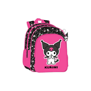Safta Kuromi Mochila Infantil - Adaptable a Carro - Asa de Mano - Bolsillos Laterales - 33x42x14cm - Color Fucsia/Negro