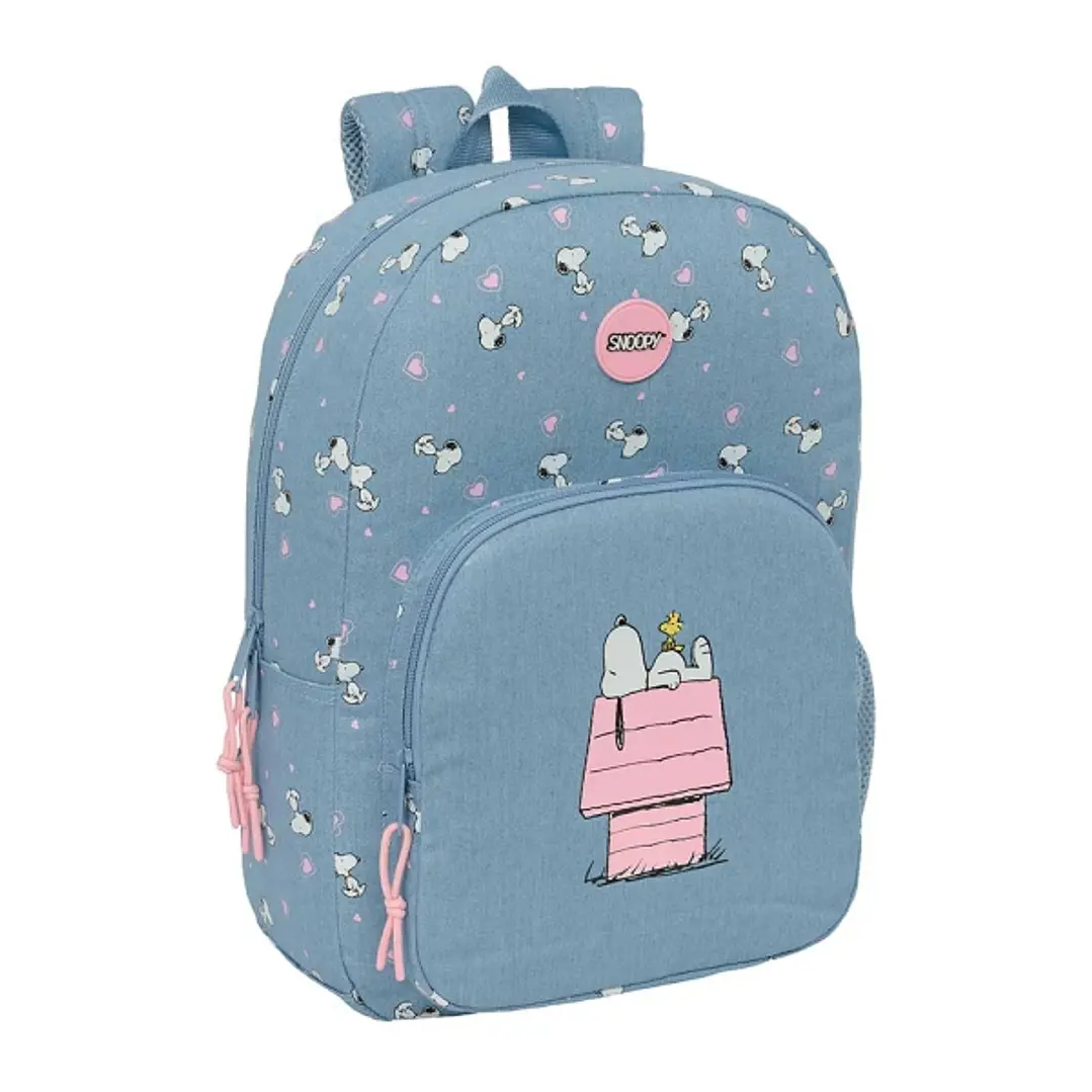 Safta Snoopy Mochila Adaptable a Carro - Tirador Doble - Bolsillo Frontal - Hombreras Ergonomicas - Asa Superior - 19.30L - 300x140x460mm - Color Azul 1