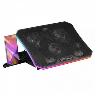 Mars Gaming MNBC6 Base de Refrigeracion - Iluminacion ARGB 10 Modos - Rejilla Metalica - Stand Ergonomico 7 Posiciones - 3 Ventiladores con Panel LCD 