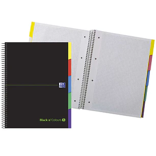 Oxford Black N'Colours Europeanbook A4+ Cuaderno Espiral 100 Hojas Cuadricula 5x5 - Tapa Extradura Resistente - Pestañas Troqueladas - Color Negro