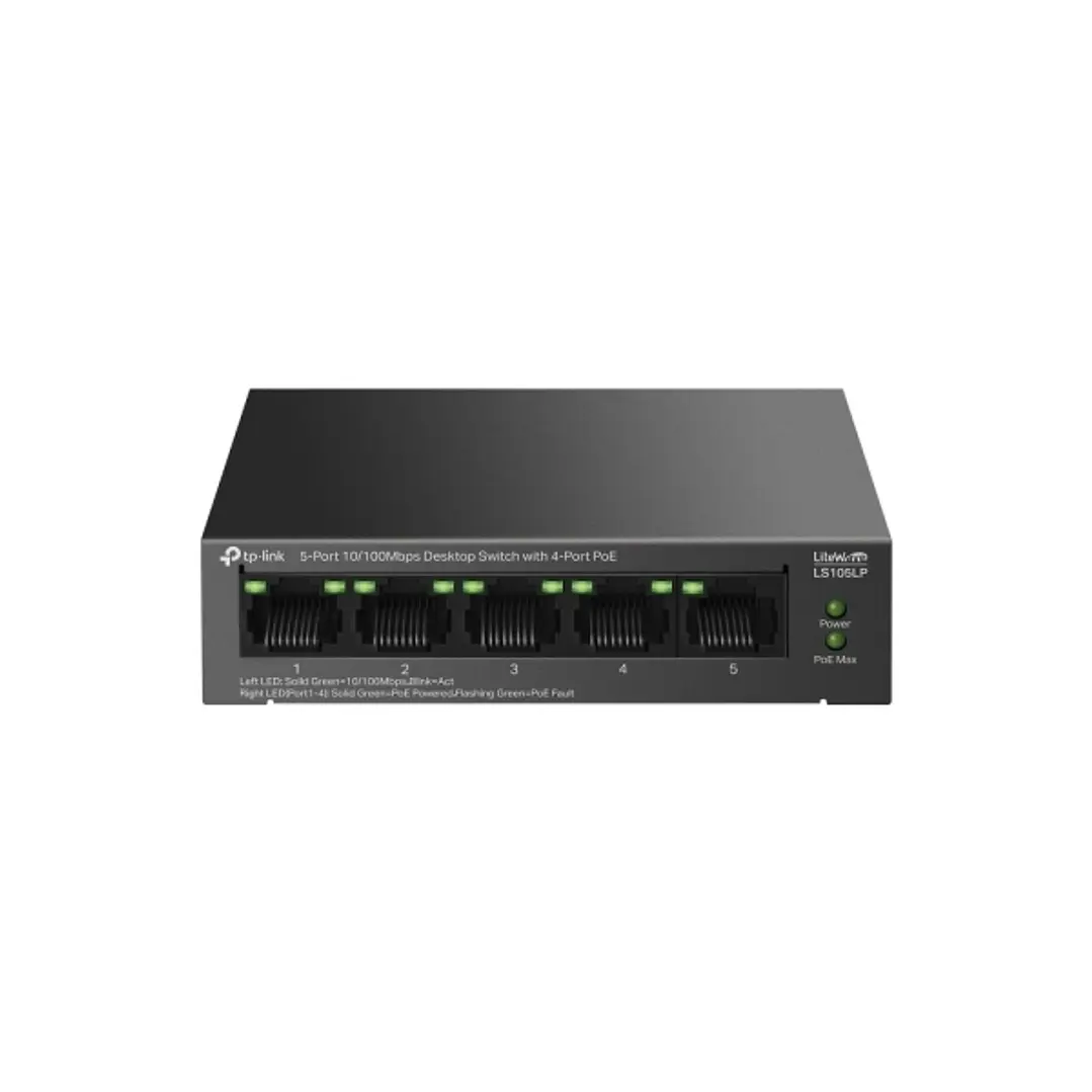 TP-Link LS105LP LiteWave Switch 5 Puertos - No Administrado - 4xRJ45 PoE 100Mbps - 1xRJ45 100Mbps - Recuperacion Automatica - Color Negro 1