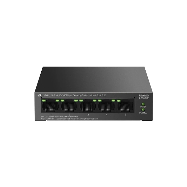 TP-Link LS105LP LiteWave Switch 5 Puertos - No Administrado - 4xRJ45 PoE 100Mbps - 1xRJ45 100Mbps - Recuperacion Automatica - Color Negro 1