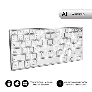 Subblim Teclado Ultrafino Advance Compact - Acabado de Aluminio - Diseño Ultrafino 7mm - Bluetooth 3.0 - Autonomia 30 dias - Color Plata