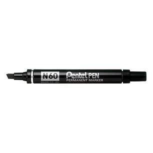 Pentel Pen N60 Rotulador Permanente - Punta Biselada Resistente y Duradera - Resistente a Agua y Luz - Color Negro