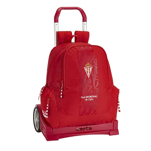 Safta Real Sporting de Gijon Corporativa Mochila con Carro - Cremallera - Hombreras Acolchadas - Tirador Doble - Mochila Extraible - Ruedas Antivibrac