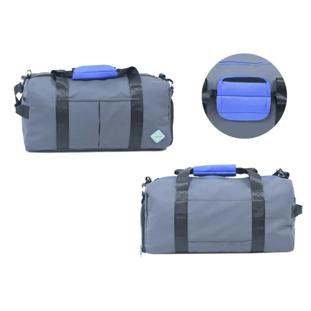 Lagart Bolsa Deportiva con Compartimento para Zapatillas - Asas de Mano con Refuerzo - Bandolera Ajustable - Medidas 46x29x23cm - Color Gris con Detal 1