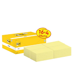 Post-It Pack de 20 Blocs de 100 Notas Adhesivas Reposicionables - Forma Rectangular - 76x127mm - Color Amarillo Claro