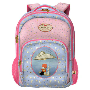 Dohe Santoro Poppi Loves Messenger Mochila Escolar Grande - 3 Compartimentos - Bolsillos Laterales - Tirantes Acolchados y Ajustables - Asa Superior -