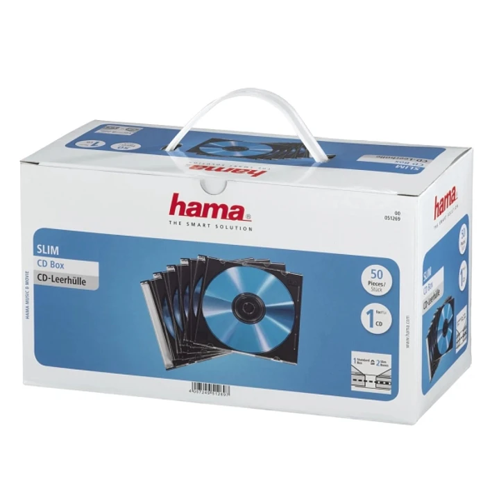 Hama Pack de 50 Cajas Vacias para CD/DVD - Poliestireno - 12.5x14.2x0.52cm - Color Negro 1