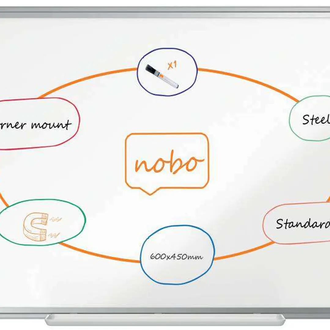 Nobo Premium Plus Pizarra Magnetica de Acero Lacado 600x450mm - Montaje en Esquinas - Superficie de Borrado Facil - Color Blanco 1
