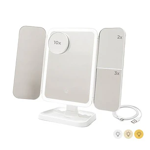 Innovagoods Miled Espejo de Maquillaje Triptico - Tactil - Bateria 2000mAh - Cable USB-C Incluido - Luz LED - Recargable - Plegable - Pies Antidesliza