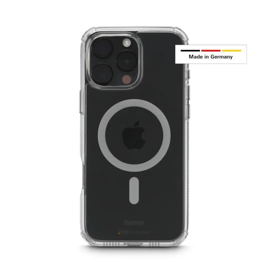 Hama Extreme Protect Funda para iPhone 16 Pro Max - Antideslizante - Magnetico - Policarbonato - Proteccion D3O - Bordes Elevados - Color Transparente 1