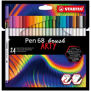 Stabilo Pen 68 Brush Arty Pack de 24 Rotuladores - Punta de Pincel - Tinta a Base de Agua - Colores Surtidos