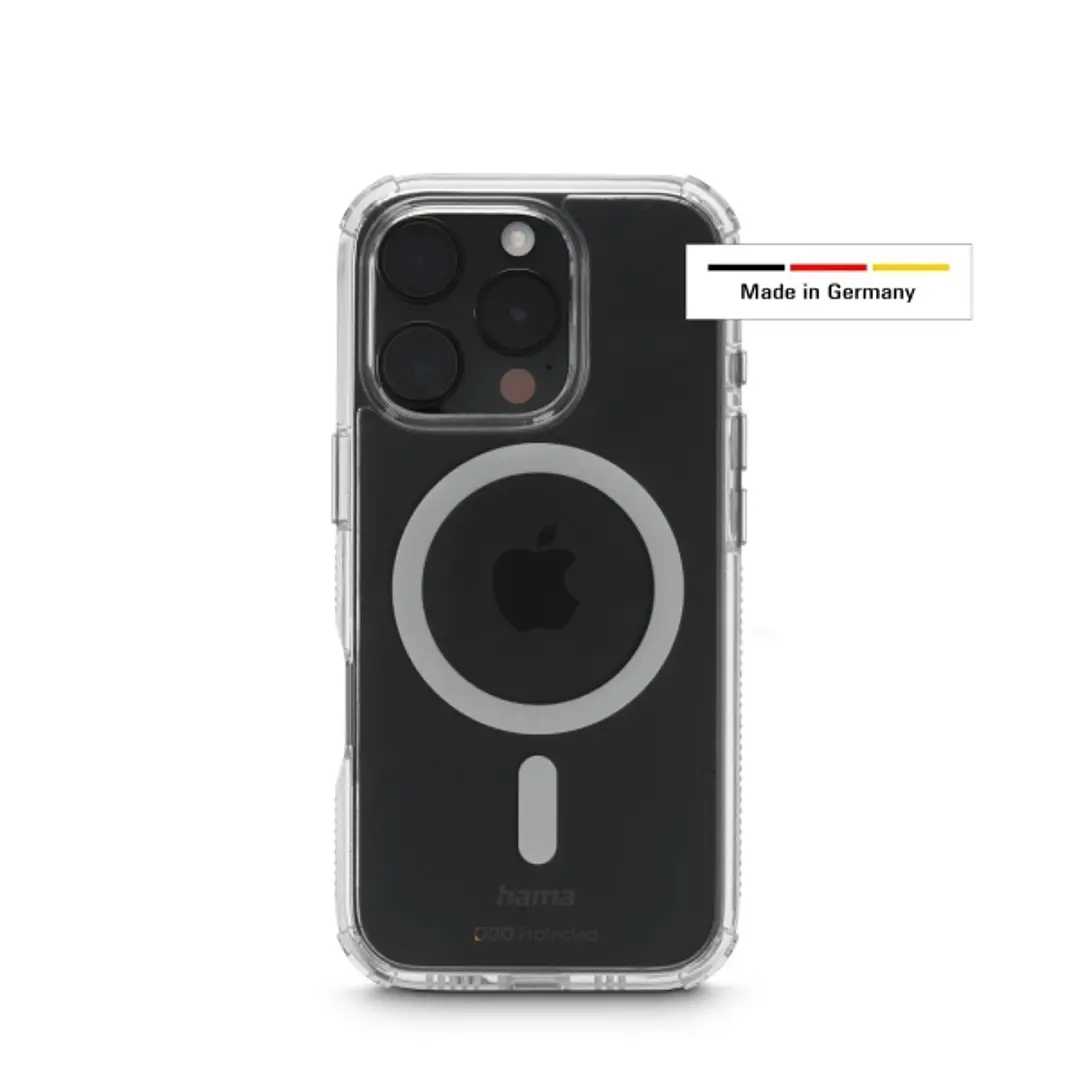 Hama Extreme Protect Funda para iPhone 16 Pro - Magnetico - Antideslizante - Policarbonato - Proteccion D3O - Bordes Elevados - Color Transparente 1