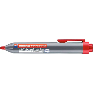 Edding Retract 12 Rotulador para Pizarra Blanca Retractil - Punta Redonda - Trazo entre 1.5 y 3mm - Recargable - Secado Rapido - Color Rojo