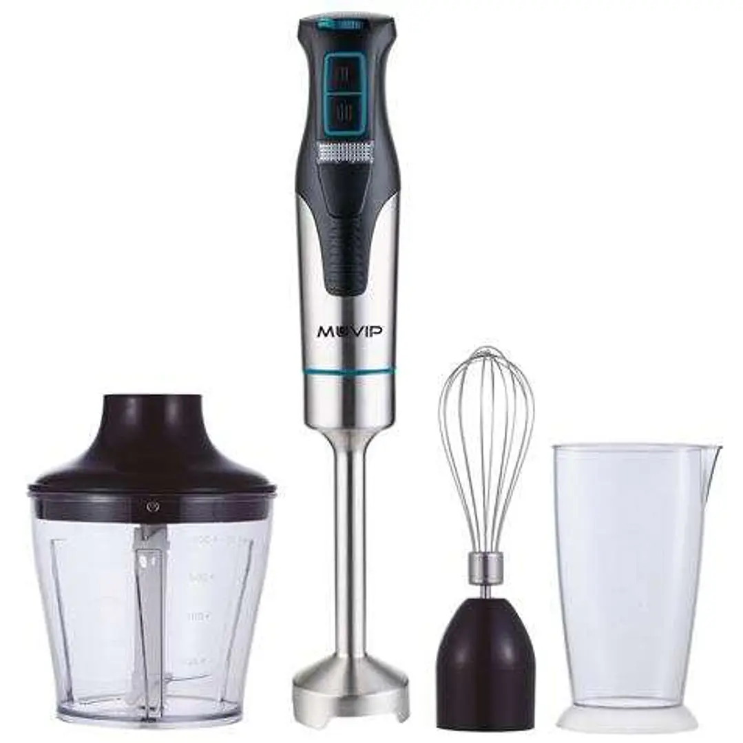 Muvip Batidora de Mano Inox 1200W + Accesorios - 2 Velocidades - Control de Velocidad - Cuerpo de Acero Inoxidable 1