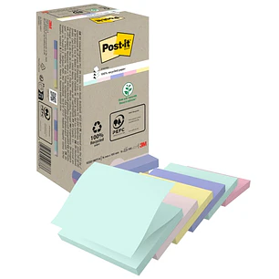 Post-It Pack de 16 Blocs de 100 Z-Notas Adhesivas Recicladas - Forma Cuadrada - 76x76mm - Colores Surtidos