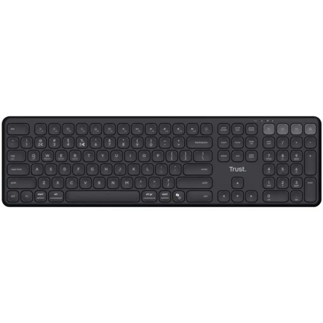 Trust Vaiya Teclado Multidispositivo Bluetooth - Conexion con hasta 4 Dispositivos - Teclas Perfil Bajo - Teclas Multimedia - Color Negro 1