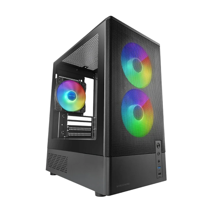 Mars Gaming MC-ONYX Minitorre Micro-ATX/Mini-ITX - 3 Ventiladores ARGB FDB de 120mm - Vidrio Templado - USB 3.0 - USB 2.0 - Audio - 4 Ranuras de Expan 1
