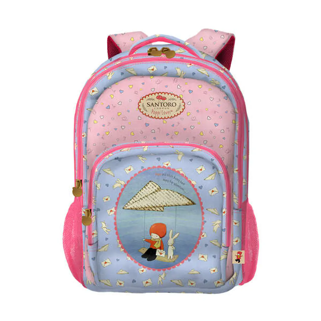 Dohe Santoro Poppi Loves Messenger Mochila Escolar Pequeña - 3 Compartimentos - Bolsillos Laterales - Tirantes Acolchados y Ajustables - Asa Superior 1
