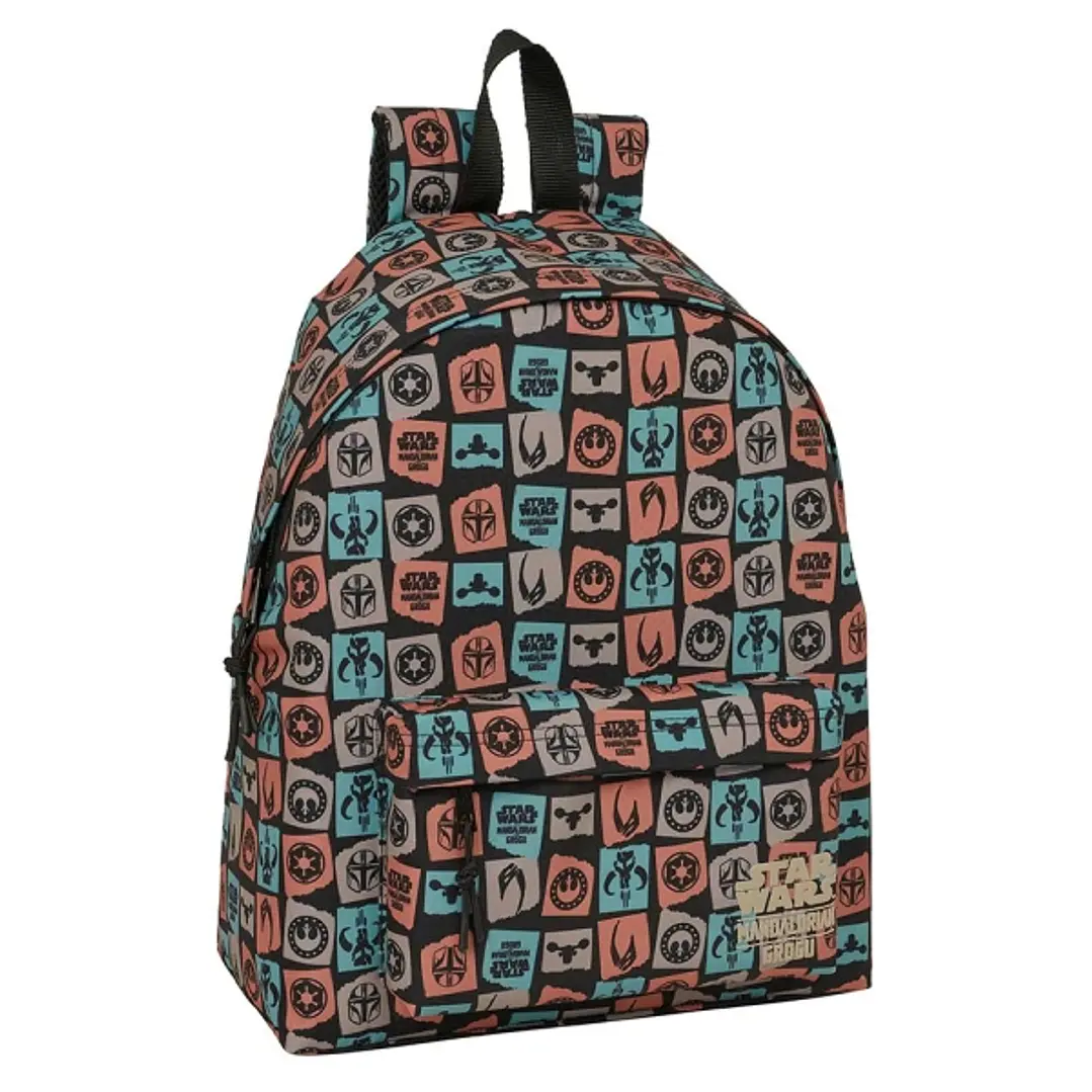 Safta Mandalorian and Grogu Mochila - Bolsillo Frontal - Espalda Acolchada - Hombreras Ergonomicas - Cremallera con Doble Tirador - Asa de Mano - 33x4 1