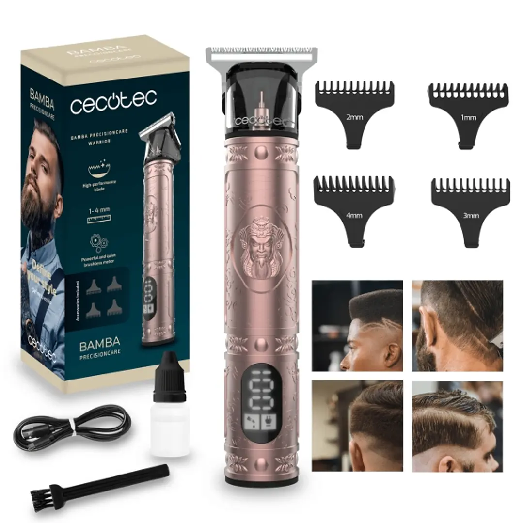 Cecotec PrecisionCare Warrior Afeitadora Recortadora - Recargable - Autonomia hasta 120 Minutos - Pantalla LCD - 4 Peines Guia - Incluye Accesorios -  1