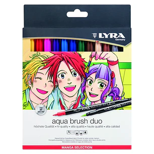 Lyra Aqua Brush Duo Manga Pack de 12 Rotuladores de Pincel - Redondo - Doble Punta - Pincel y Punta Fina - Colores Surtidos