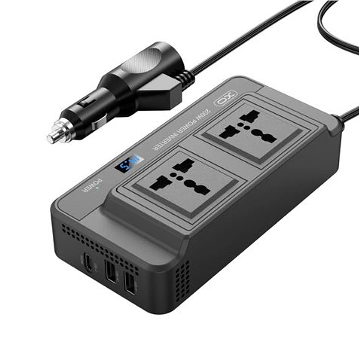 XO Inversor de Potencia 200W - Frecuencia de Salida 50 Hz - Indicador LED - Proteccion Sobrecarga y Cortocircuitos - Salida USB y Type-C - Onda de Cor 1
