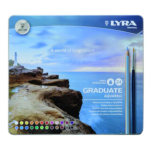 Lyra Graduate Pack de 24 Lapices de Colores Acuarelables con 1 Pincel Incluido - Hexagonal - Estuche de Metal - Colores Surtidos