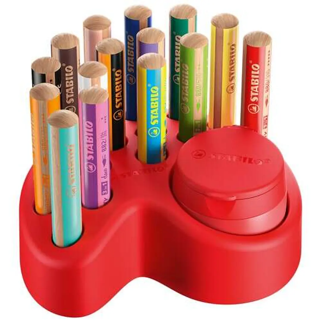 Stabilo Set de Mesa Woddy 3 en 1 15 Lapices de Colores + Sacapuntas con Deposito - 10x Woody 3 en 1, 2x Woody 3 en 1 Pastel, 3x Woody 3 en 1 Duo 1