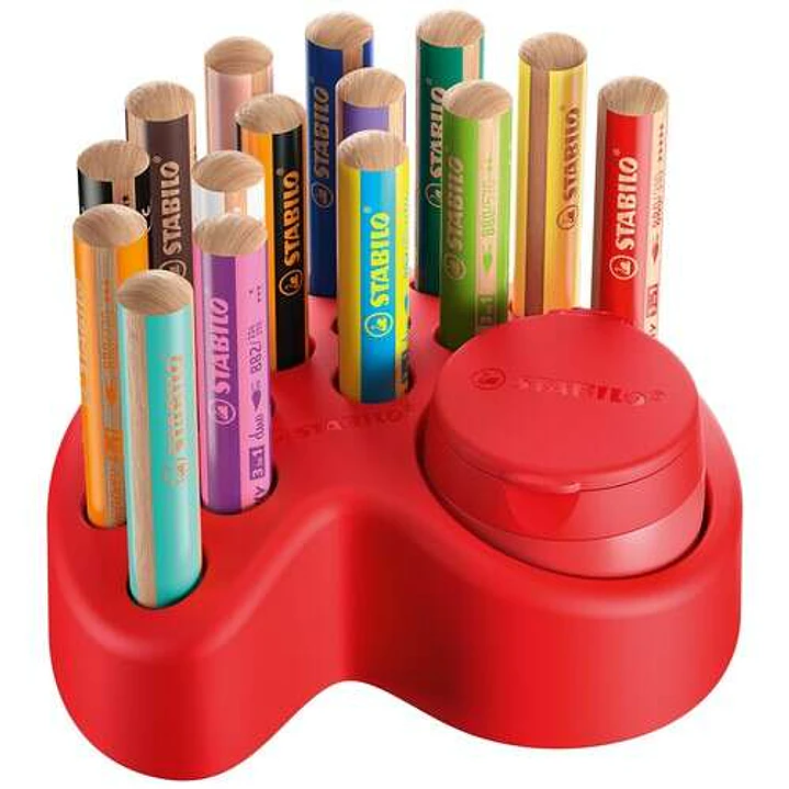 Stabilo Set de Mesa Woddy 3 en 1 15 Lapices de Colores + Sacapuntas con Deposito - 10x Woody 3 en 1, 2x Woody 3 en 1 Pastel, 3x Woody 3 en 1 Duo 1